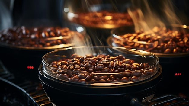 primo piano di chicchi di caffè in una tazza di ai