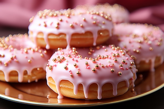 primo piano di ciambelle rosa nel panificio