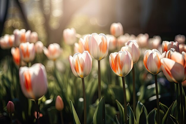 Primo piano di delicati tulipani primaverili in fiore