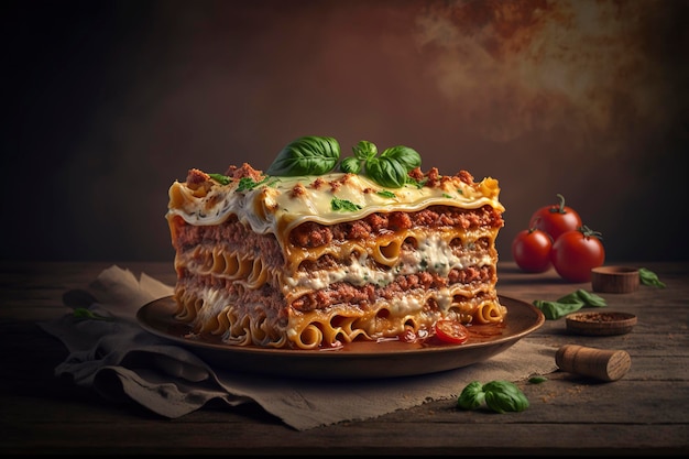 primo piano di deliziose lasagne fresche sul tavolo