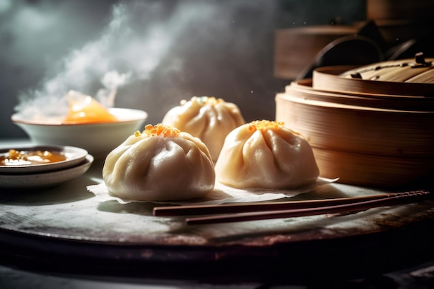 Primo piano di Dim sum un cibo delizioso cibo cinese