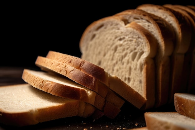 Primo piano di fette di pane con tagli perfettamente dritti e uniformi creati con intelligenza artificiale generativa