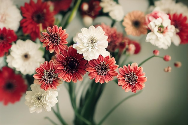 Primo piano di fiori colorati galleggianti su sfondo bianco