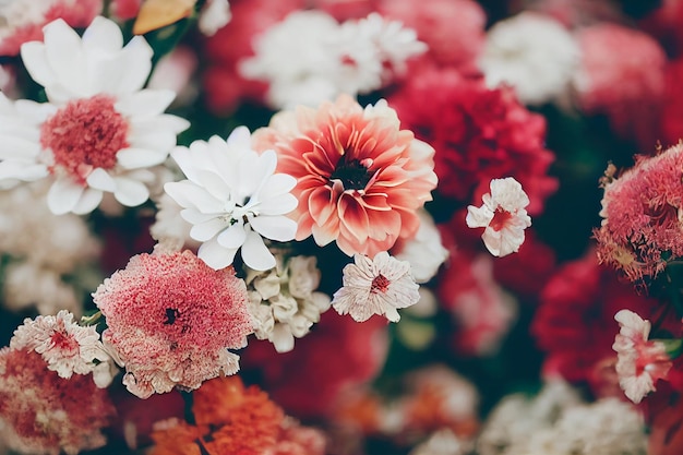 Primo piano di fiori colorati galleggianti su sfondo bianco