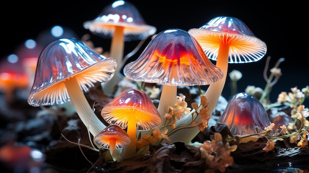 primo piano di funghi magici colorati funghi nella foresta
