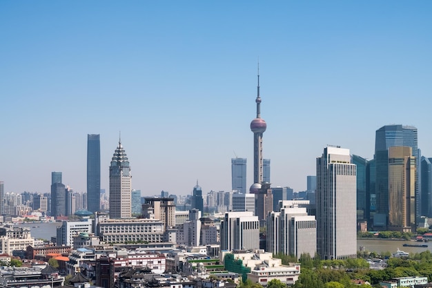 Primo piano di paesaggio urbano di Shanghai bella metropoli moderna in Cina