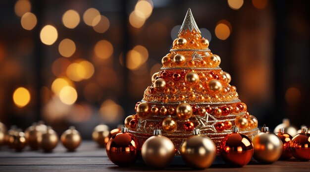 Primo piano di palline sull'albero di Natale Ghirlande bokeh sullo sfondo Concetto di Capodanno