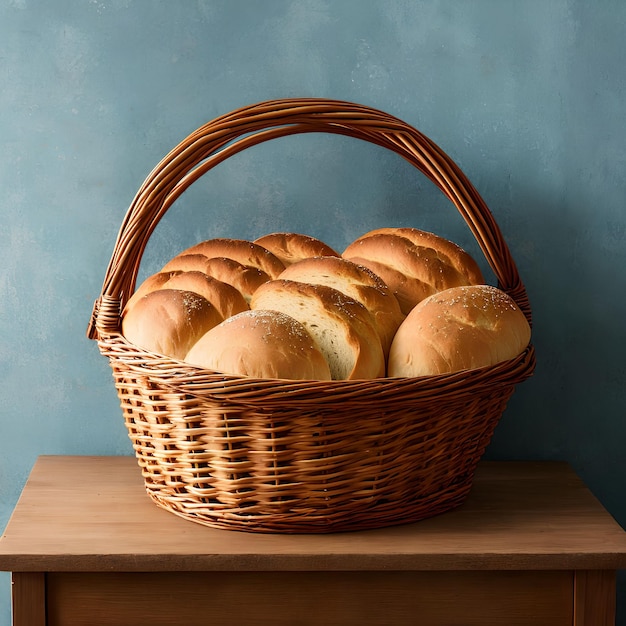 Primo piano di pane nel cestino arte generativa di AI