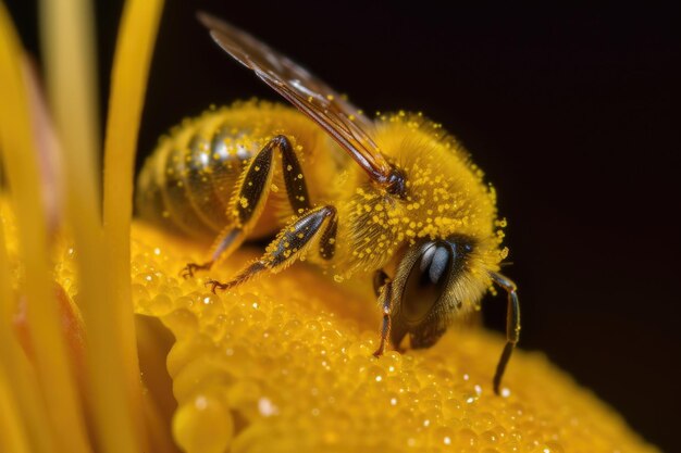 Primo piano di petalo coperto di polline con texture e colore visibile creato con ai generativo
