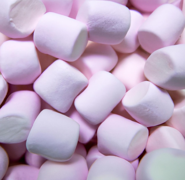 Primo piano di più marshmallow rosa che si trovano su sfondo nero