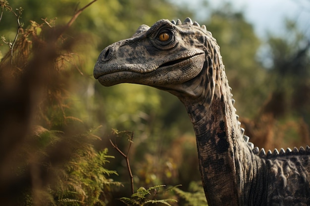 Primo piano di Plateosaurus AI generativa con luce naturale