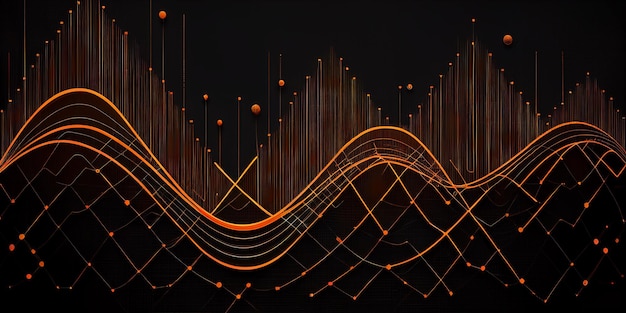 Primo piano di sfondo nero e arancione con linee di linea gialle generative ai