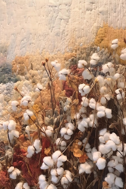 Primo piano di soffici fiori di cotone