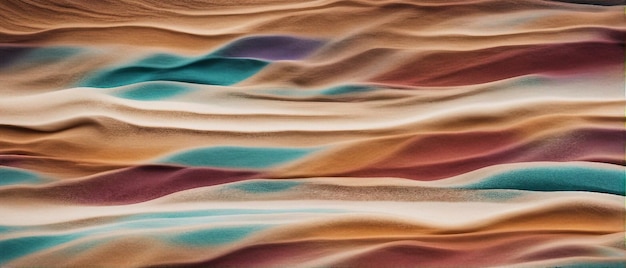 Primo piano di strisce di sabbia color arcobaleno e spazio di copia su sfondo bianco generato dall'intelligenza artificiale