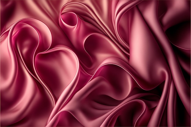 Primo piano di tessuto di seta rosa con design a forma di cuore ai generativo
