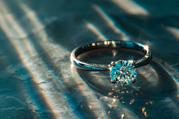 primo piano di un anello di diamanti illuminato dalla luce solare diretta e dalle ombre aspre