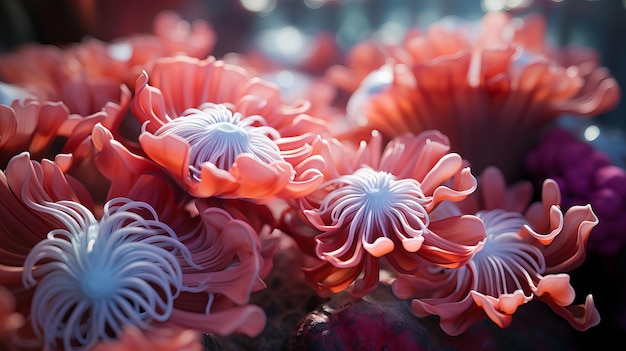 primo piano di un anemone corallino actinia mare sottomarino di barriera corallina secondo piano di un corallo