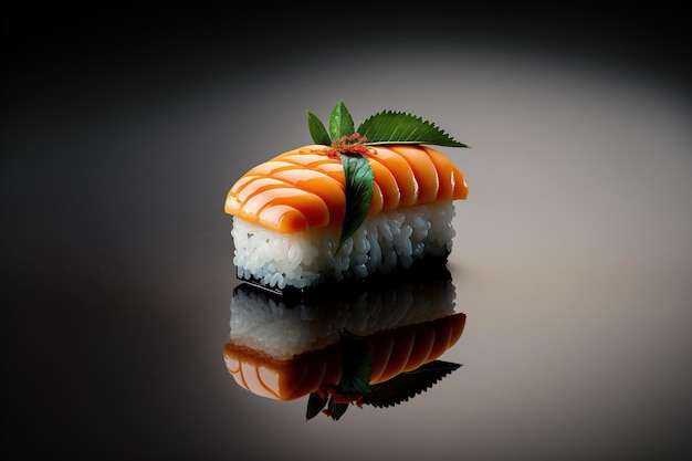 Primo piano di un bel sushi nigiri su uno sfondo scuro