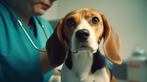 Primo piano di un bellissimo cane beagle dal veterinario