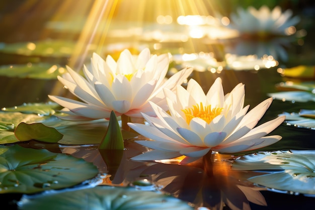 primo piano di un bellissimo fiore di giglio d'acqua bianco al sole