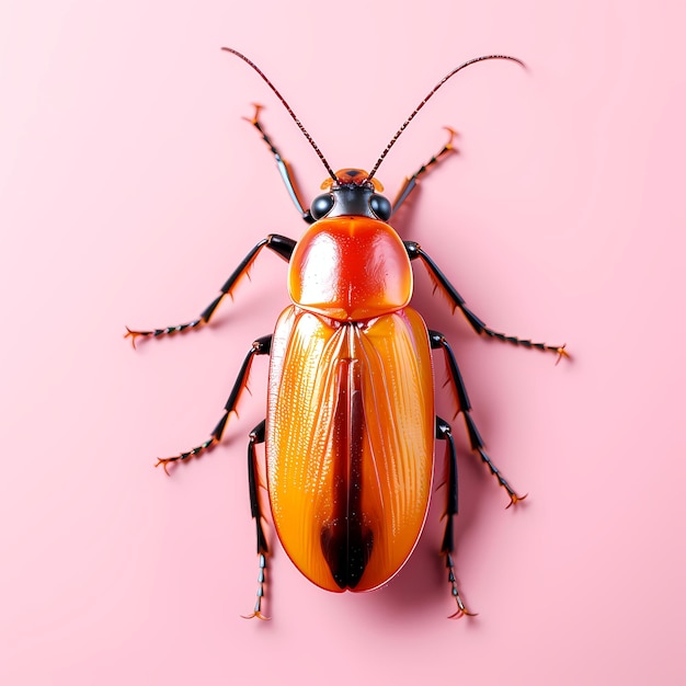 Primo piano di un bug sulla superficie rosa con sfondo rosa AI generativa