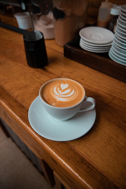 Primo piano di un caffè latte art