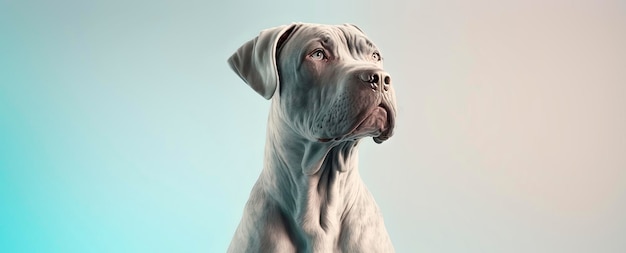 Primo piano di un cane Cane Corso con uno sfondo pastello Foto di moda per cani IA generativa