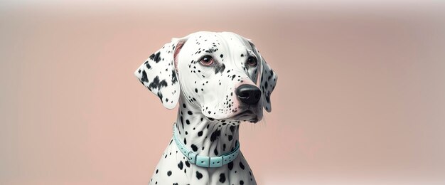 Primo piano di un cane dalmata con uno sfondo pastello Foto di moda per cani IA generativa