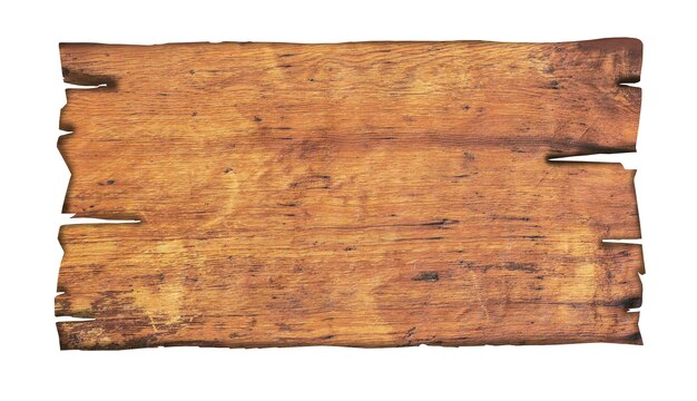 Primo piano di un cartello in legno vuoto su sfondo bianco con tracciato di ritaglio