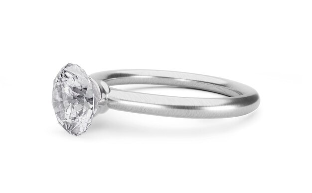 Primo piano di un elegante anello di diamanti su sfondo bianco rendering 3D