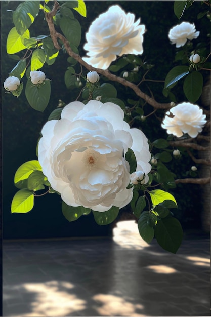 Primo piano di un fiore bianco su un albero ai generativo