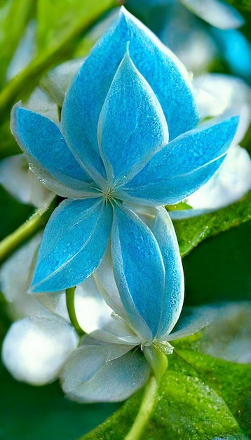 Primo piano di un fiore blu su una pianta ai generativa