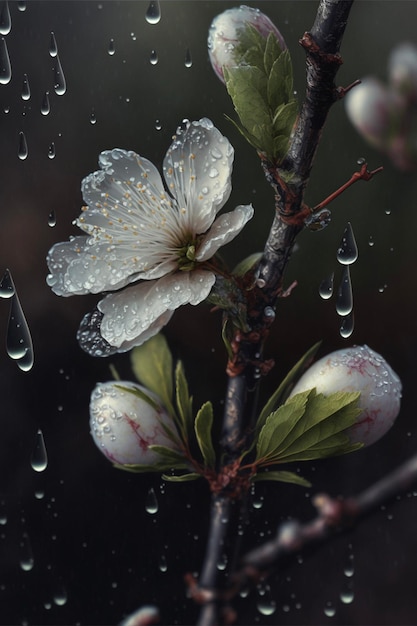 Primo piano di un fiore su un ramo di un albero ai generativo