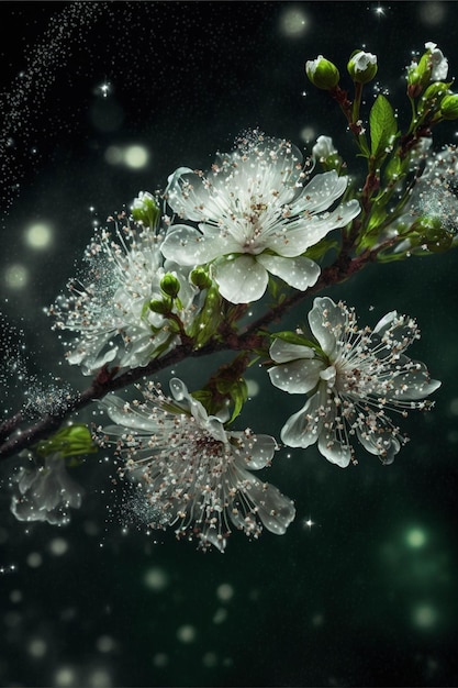 Primo piano di un fiore su un ramo di un albero ai generativo