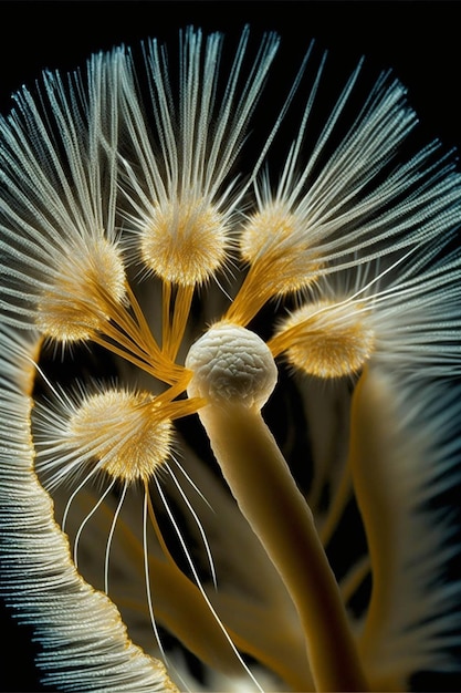 Primo piano di un fiore su uno sfondo nero ai generativo