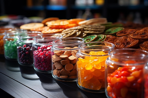 Primo piano di un'incredibile varietà di snack in vendita Le delizie di Londra