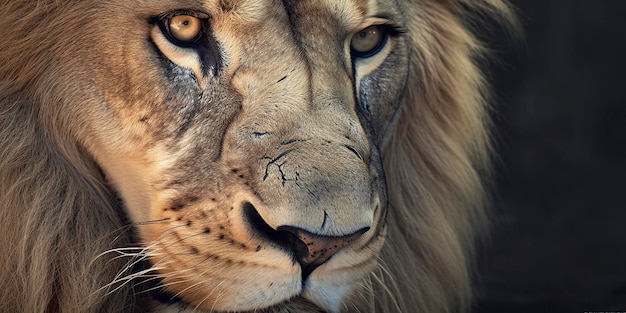 Primo piano di un leone africano IA generativa