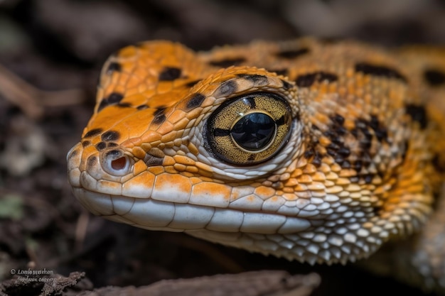 Primo piano di un occhio di animali Gecko soft focus arancione