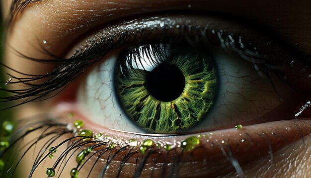 Primo piano di un occhio umano, vista macro, guardando la fotocamera generata dall'intelligenza artificiale
