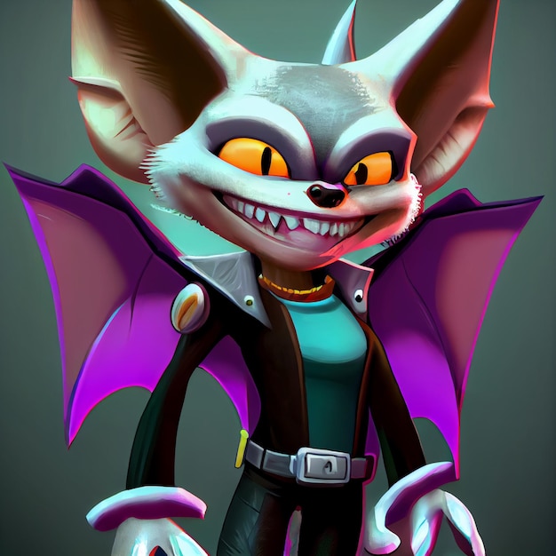 Primo piano di un personaggio dei cartoni animati di un pipistrello ai generativo