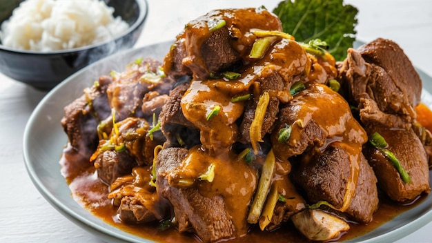 primo piano di un piatto al vapore di rendang un piatto tradizionale indonesiano