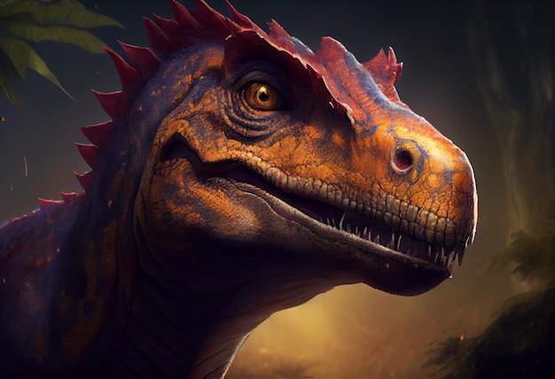Primo piano di un ritratto di un dinosauro Carnotaurus