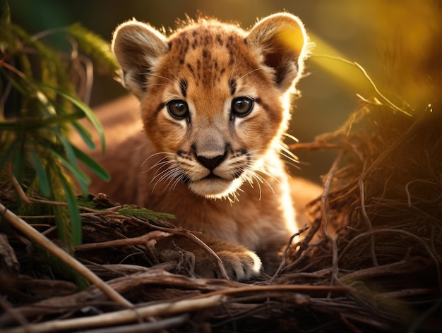 Primo piano di un simpatico cucciolo di puma