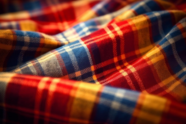 Primo piano di un tessuto plaid a scacchi Tessuto tartan colpo macro Ai generato