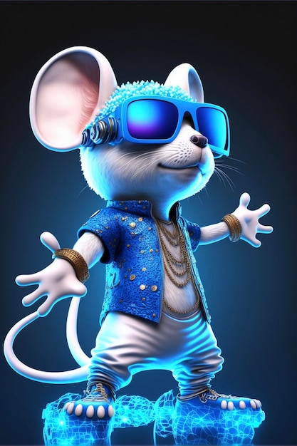 Primo piano di un topo che indossa occhiali da sole generativi ai
