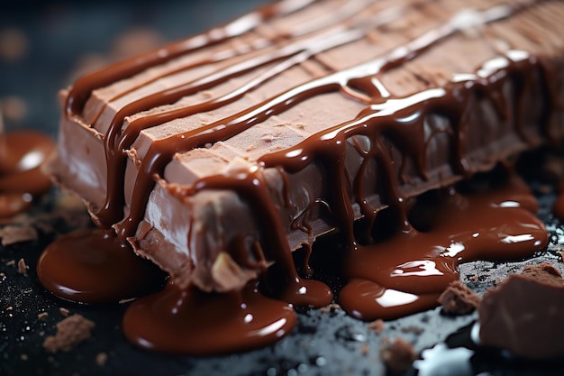 Primo piano di una barretta di gelato al cioccolato fondente