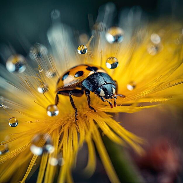 Primo piano di una coccinella sul fiore