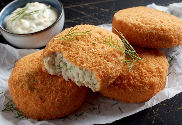 Primo piano di una deliziosa torta di pesce eglefino su un tavolo