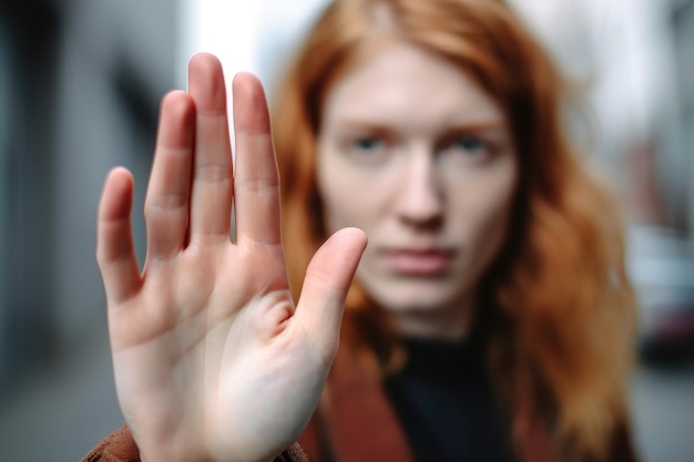 Primo piano di una donna con la sua mano creata con l'IA generativa