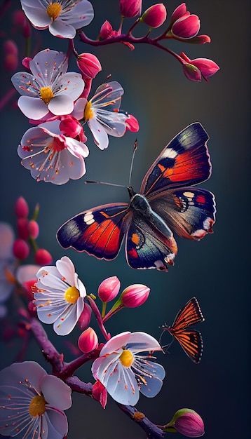 Primo piano di una farfalla su un fiore ai generativo